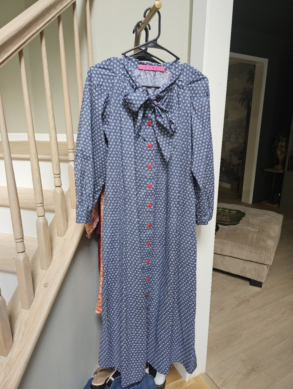 BURU Vintage The Notebook Neck Tie Shirtwaist Dress Ditsy Denim - Picture 5 of 12